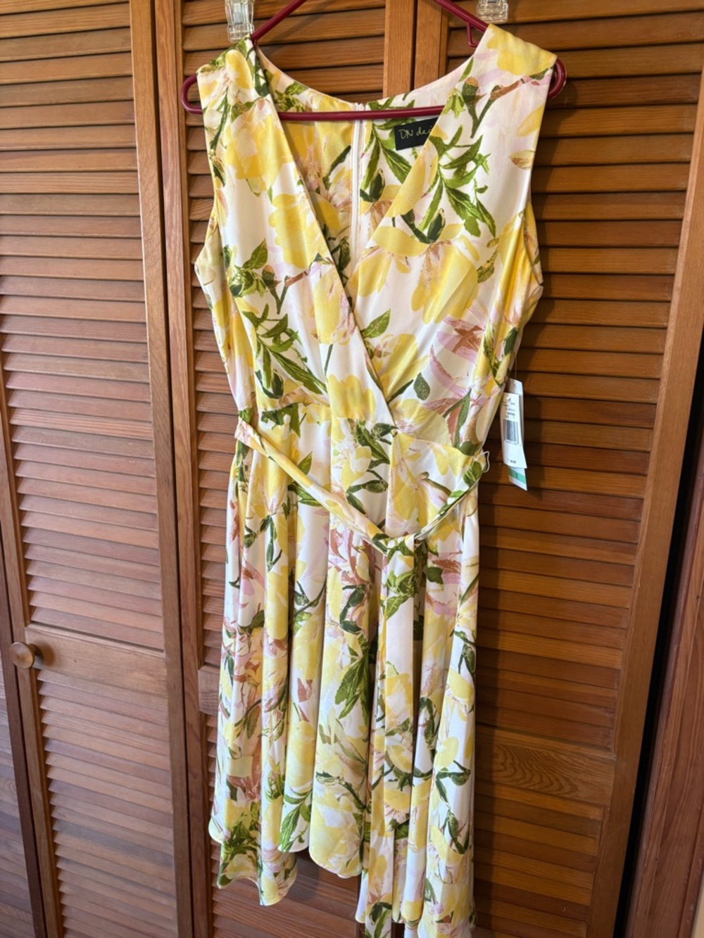 Yellow Floral Sleeveless Wrap Dress by